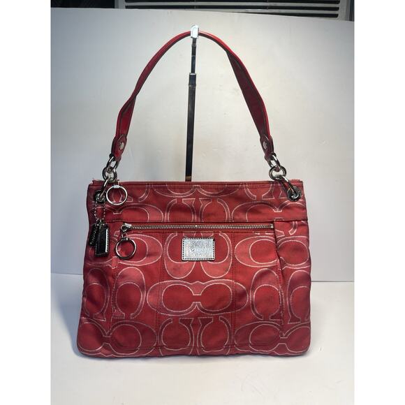 COACH Poppy 17890 RUBY RED Glam Tote Shoulder Purse Bag Gently Used - Picture 1 of 9
